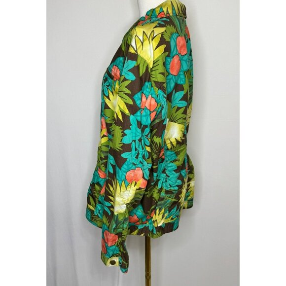 Chicos Tropical Print Women's Jacket Size 3 Vibrant Floral Lightweight - Picture 4 of 5